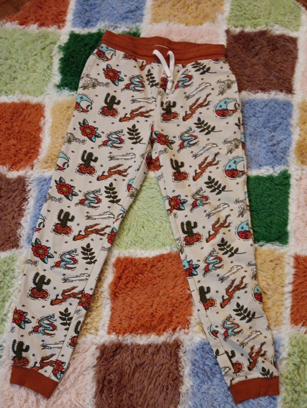 No Boundaries Cream Joggers with Traditional Tattoo Art Print, Lounge/PJ Pants